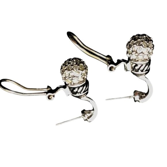 Vintage 90s Pave CZ Silver Tone Renaissance Revival Design Pierced Earrings - Picture 4 of 5